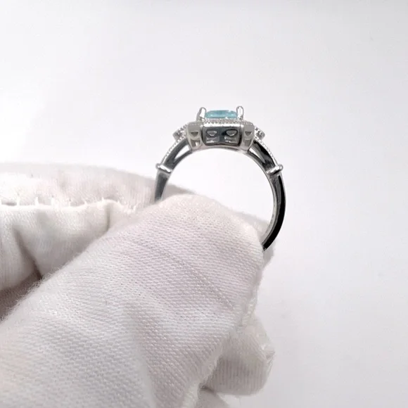 .925 Sterling Silver Aquamarine Cz Ring - Picture 11 of 16